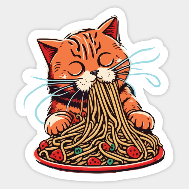 Cat Eating Spaghetti Sticker by vectrus